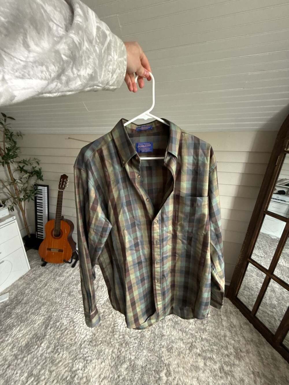 Sir Pendleton Wool Button Up Shirt Size M Green Plaid